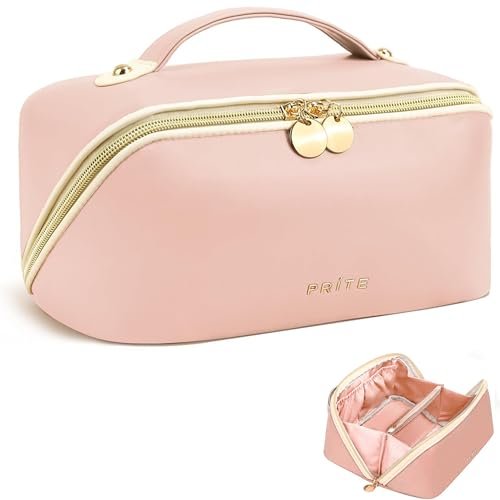 prite makeup bag for women travel waterproof vegan leather cos...