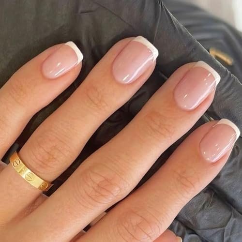 modelones extra short press on nails, french tips squoval fake...