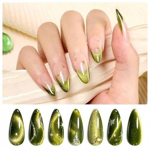beetles green cat eye gel nail polish 15ml olive green cat e...