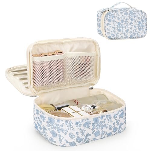 relavel travel makeup bag, small floral cosmetic bag with make...
