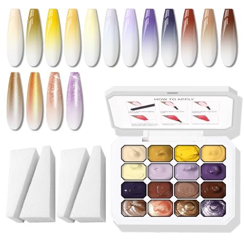 karroy sponges pat gel nail polish palette, 16 colors blending...