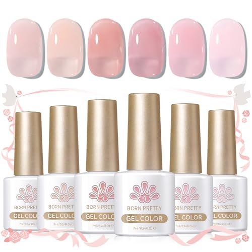 born pretty nude pink jelly gel nail polish set,transparent sh...