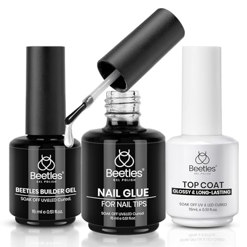 beetles gel nail glue kit, 15ml nail glue builder & extra glos...