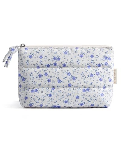 bagsmart small makeup bag, puffy portable cosmetic pouch with...