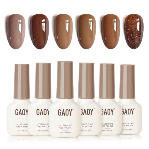gaoy hazelnut chocolate gel nail polish, 6 colors brown nail p...