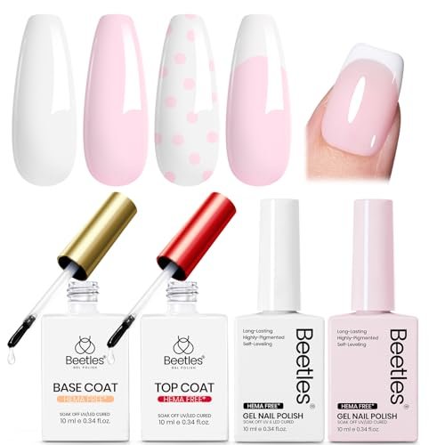 beetles pastel gel polish set petal ivory, 4pcs white & pink...