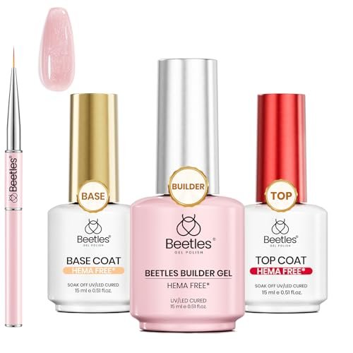 beetles hema free builder gel for nails, 3 pcs glitter pink bu...