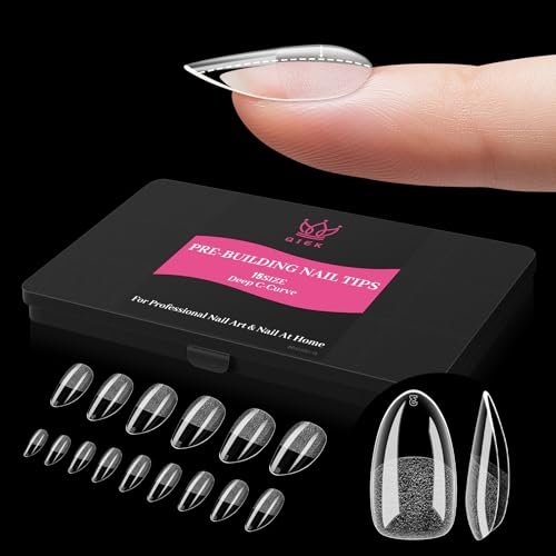 qiek short almond pre building nail tips, 15 sizes 240 pcs pre...