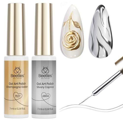 beetles metallic gel nail polish liner set silver bronze gold...
