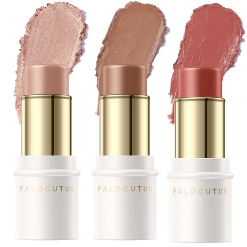 falocutus 3 pcs medium contour stick set,cream blush & highlig...