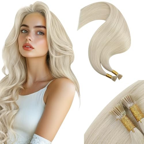 moresoo i tip hair extensions human hair platinum blonde invis...