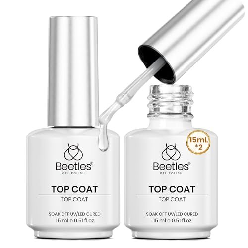 beetles gel top coat set, 2pcs 15ml top coat gel nail polish n...