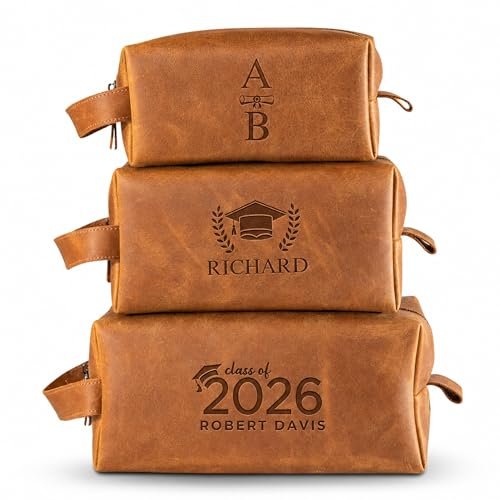 graduation gifts personalized leather toiletry bag for men, hi...