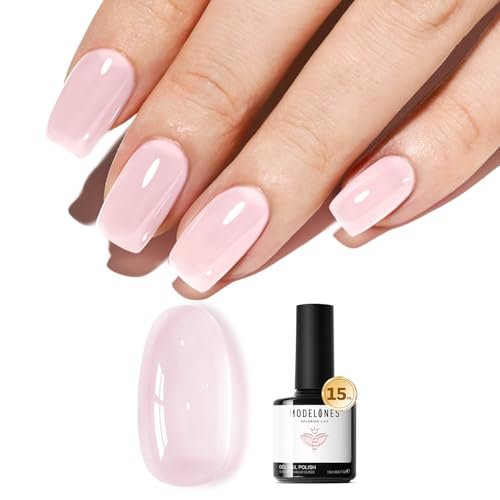 modelones pink gel polish jelly sheer milky pink gel nail poli...