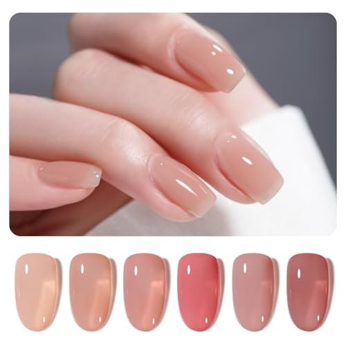 gaoy nude jelly gel nail polish set, 6 colors milky pink neutr...