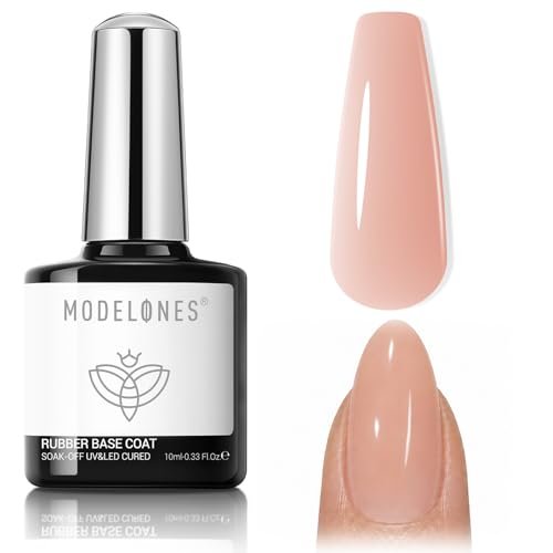 modelones builder rubber gel base coat for nails, nude pink ru...