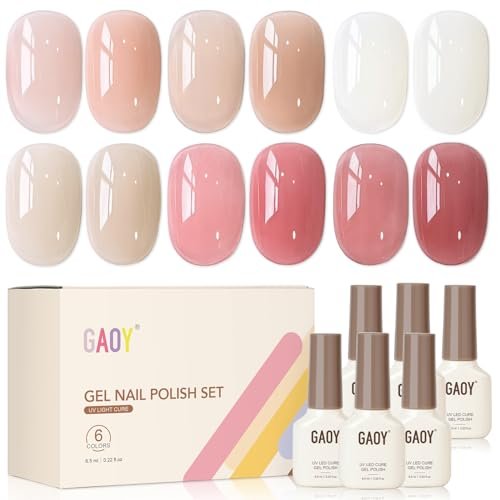gaoy jelly pink red gel nail polish set, 6 transparent colors...