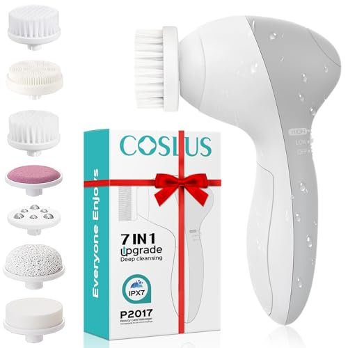 coslus facial cleansing brush silicone face scrubber: 7 in 1 f...