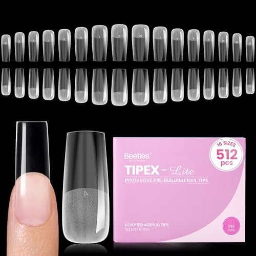 beetles tipex lite apex nail tips, square long, 512pcs 16 size...