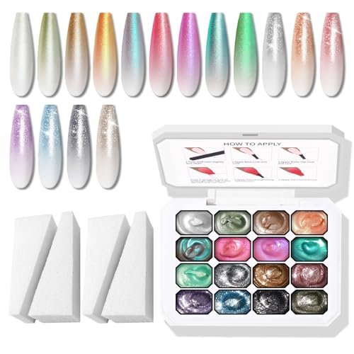 karroy glitter pat gel nail polish palette, 16 colors blending...