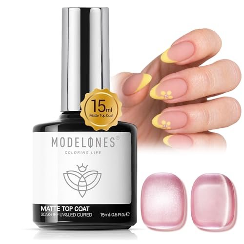 modelones matte gel top coat chrome proof, 15ml no wipe matte...