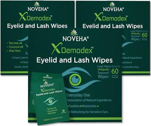 noveha demodex eyelid & lash wipes | box of 60 individually wr...