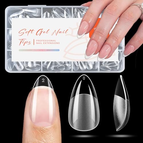 modelones short almond nail tips, pre shaped soft gel tips fak...