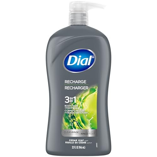 dial men 3 in 1 body, hair and face wash, recharge, 32 fl oz,...