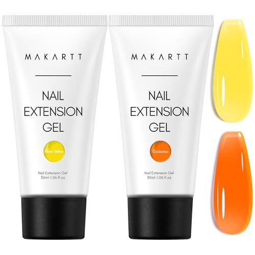 makartt hema free poly nail gel set: orange yellow colors, str...