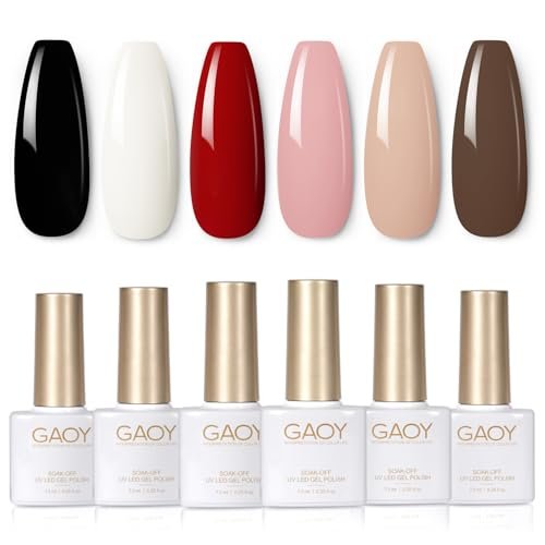 gaoy white red black gel nail polish set, 6 colors brown pink...
