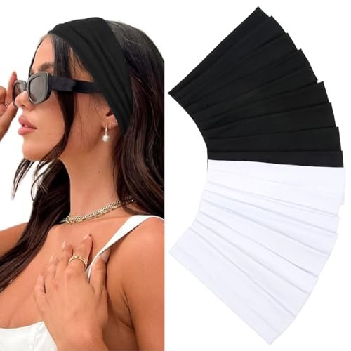 elastic headbands 16 pack women's soft fabric non slip sweat...