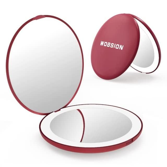 wobsion travel compact mirror,portable 1x/10x led makeup mirro...