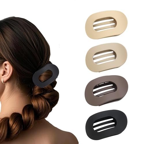 bphne 4 pack flat hair clips for women – matte oval french cla...