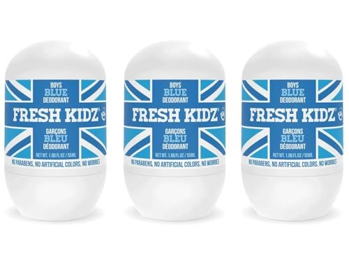 fresh kidz blue roll on deodorant for boys & teens 3 pack alum...