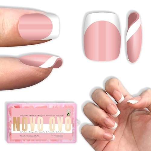 novo ovo short square round white french tip nail tips press o...
