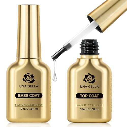 una gella no wipe 2pcs gel top coat base coat set, highly glos...