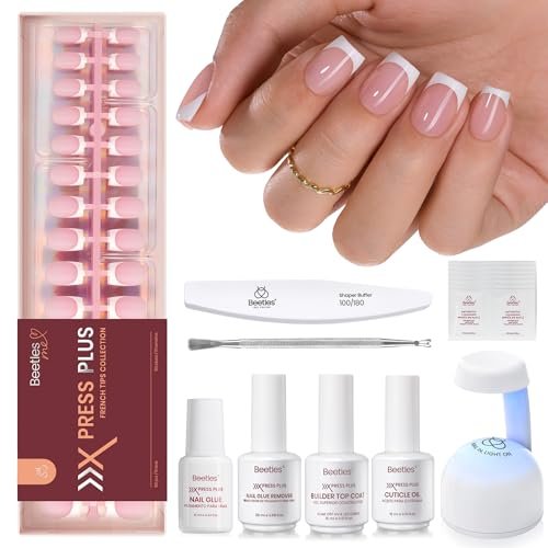 beetles press on nails kit short square french tip press on na...