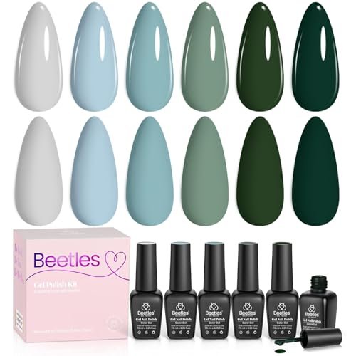 beetles green gel polish set 6 colors dark green baby blue g...