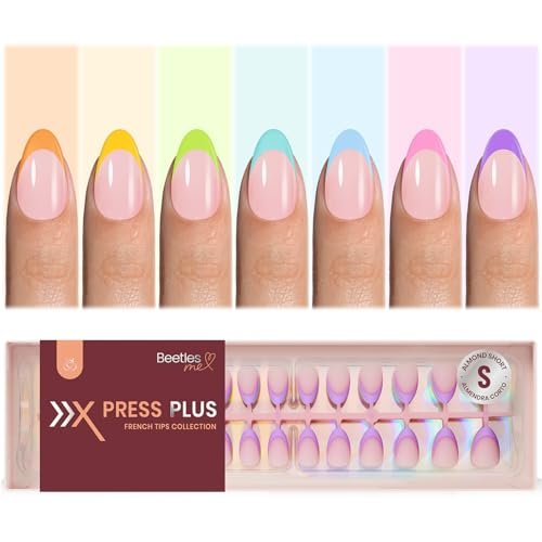 beetles summer press on nails 224 pcs 7 colors, french tip nai...