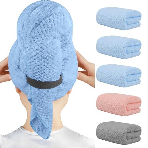 homexcel blue microfiber hair towels 5 pack 40 x 20 inches su...