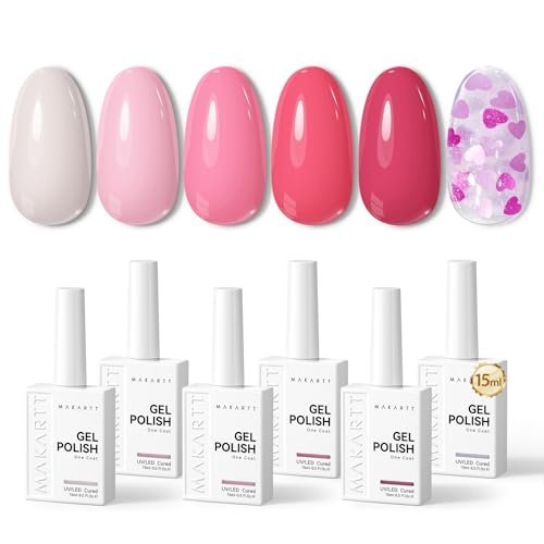 makartt pink gel nail polish set 15ml one n'done 6 colors pink...