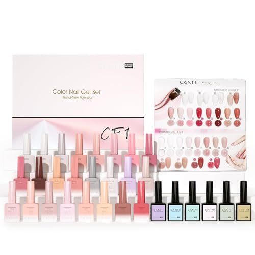 canni cf1 gel nail polish set, 30 pcs 9 ml jelly pink gel poli...
