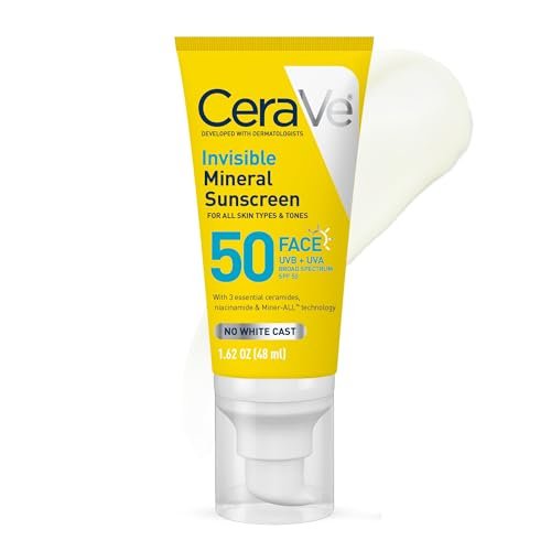 cerave invisible mineral sunscreen spf 50, face sunscreen for...