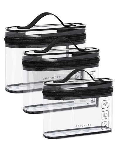 bagsmart tsa approved toiletry bag, 3 pack clear makeup cosmet...