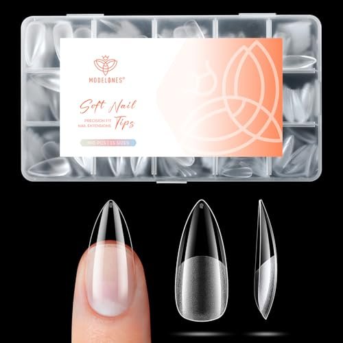 modelones medium stiletto nail tips, 360pcs pre etched clear f...