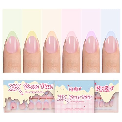 beetles french tips press on nails, pastel spring nails short...