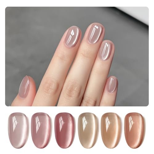 gaoy jelly pink silver cat eye gel nail polish set with magnet...