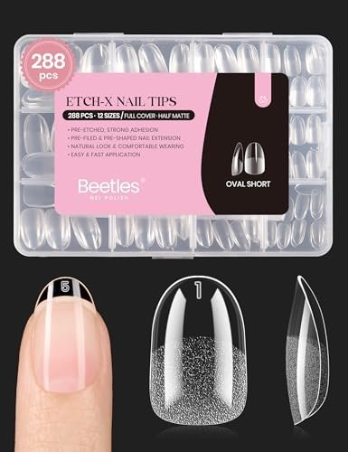 beetles gel nail tips short oval fake nails 288pcs pre shaped...