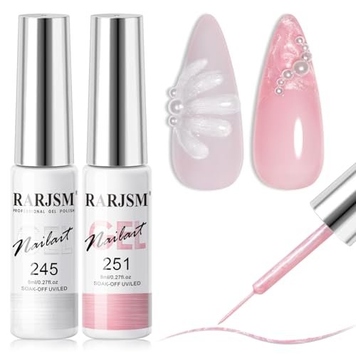 rarjsm pearl nail art gel liner 2 pcs set pearlescent milky si...