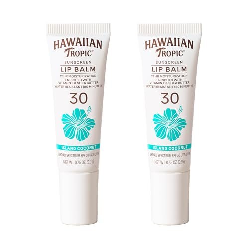 hawaiian tropic lip balm, island coconut, spf 30, 0.35oz each,...